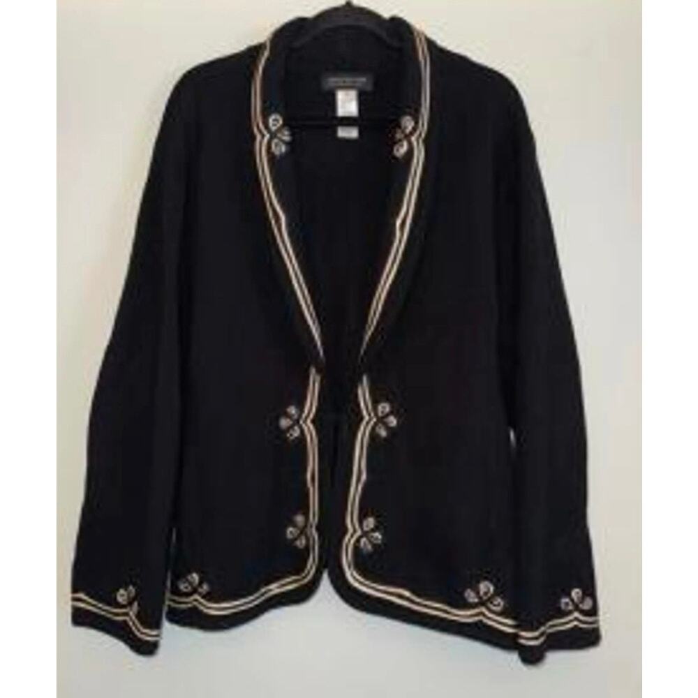 Jones New York Collection Woman Black Embroidered Cardigan 1X
